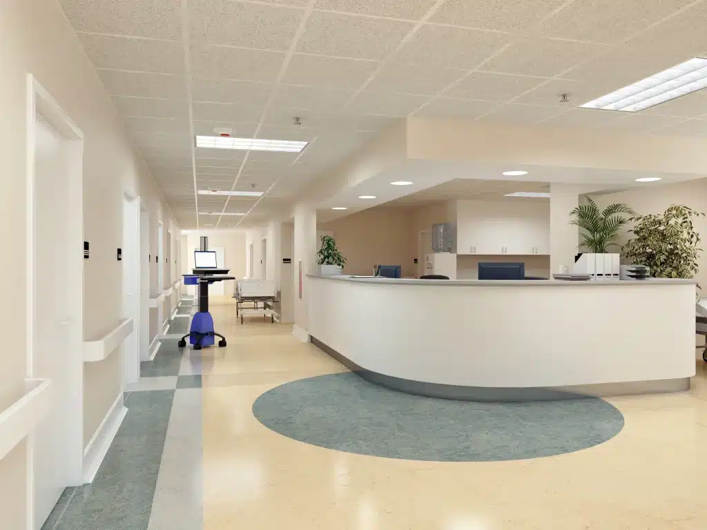 Clean medical facility corridor and nurse station maintained by Calgary medical office cleaning services