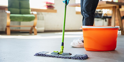 Assorted janitorial cleaning products neatly arranged, essential for maintaining pristine hygiene and sanitation standards in commercial spaces.