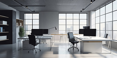 An impeccably tidy office environment, showcasing meticulous cleanliness and organizational excellence.