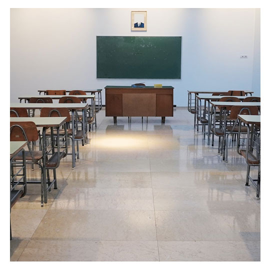 A clean and cheerful classroom in a school or daycare setting.